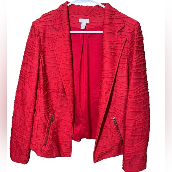 Chicos Size 1 (M8) Blazer Jacket, Red Textured, Zip Pockets. - Picture 1 of 2